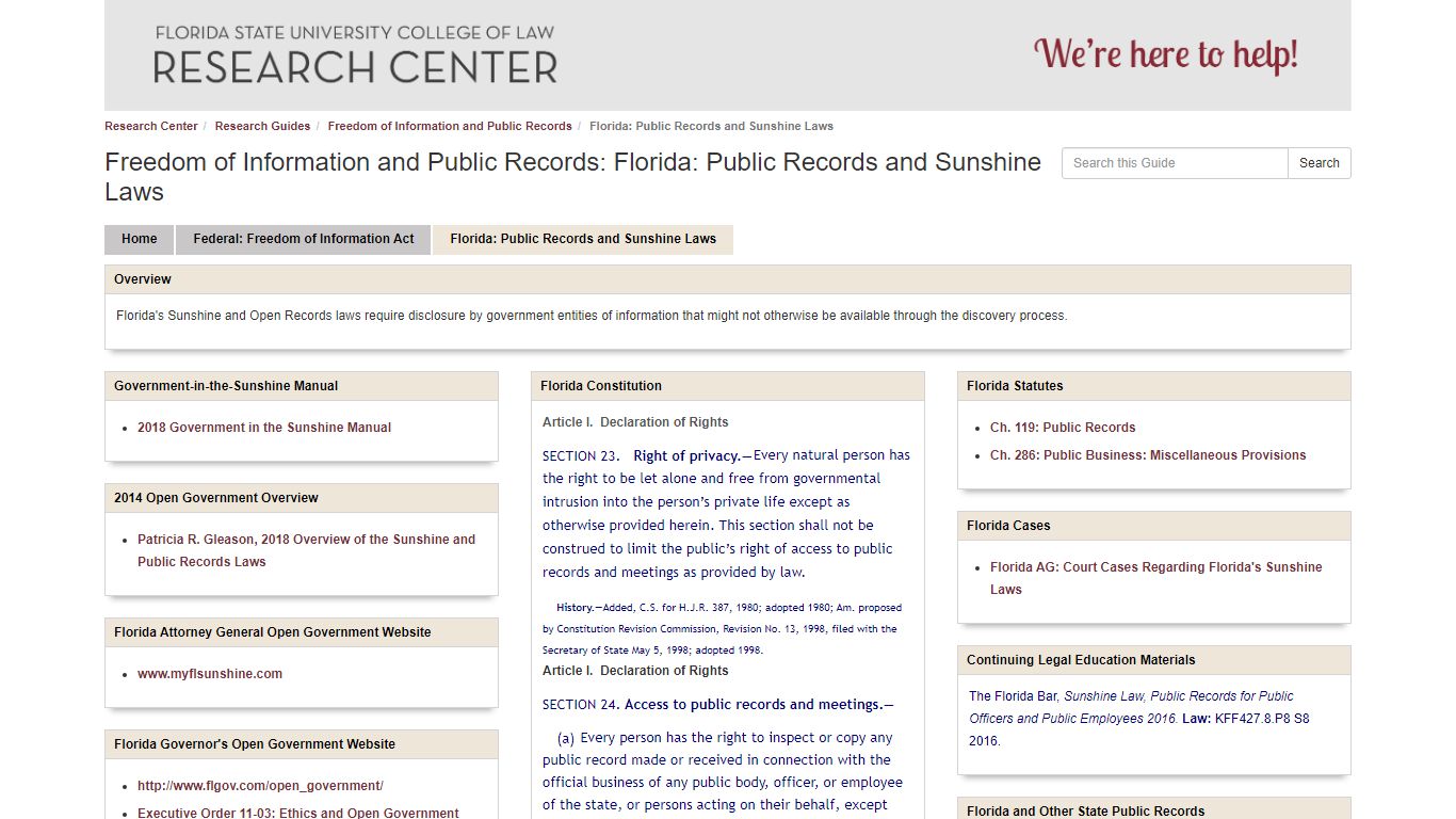 Florida: Public Records and Sunshine Laws - Freedom of Information and ...