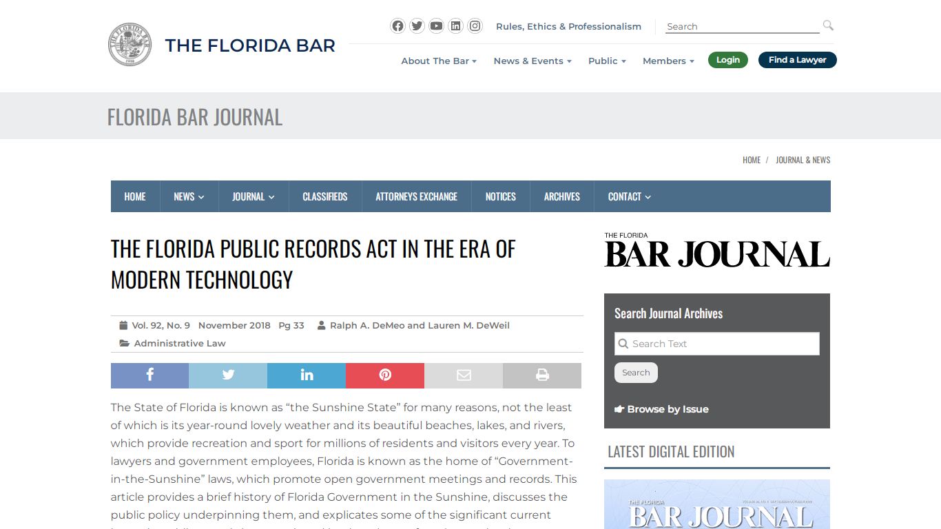 The Florida Public Records Act in the Era of Modern Technology