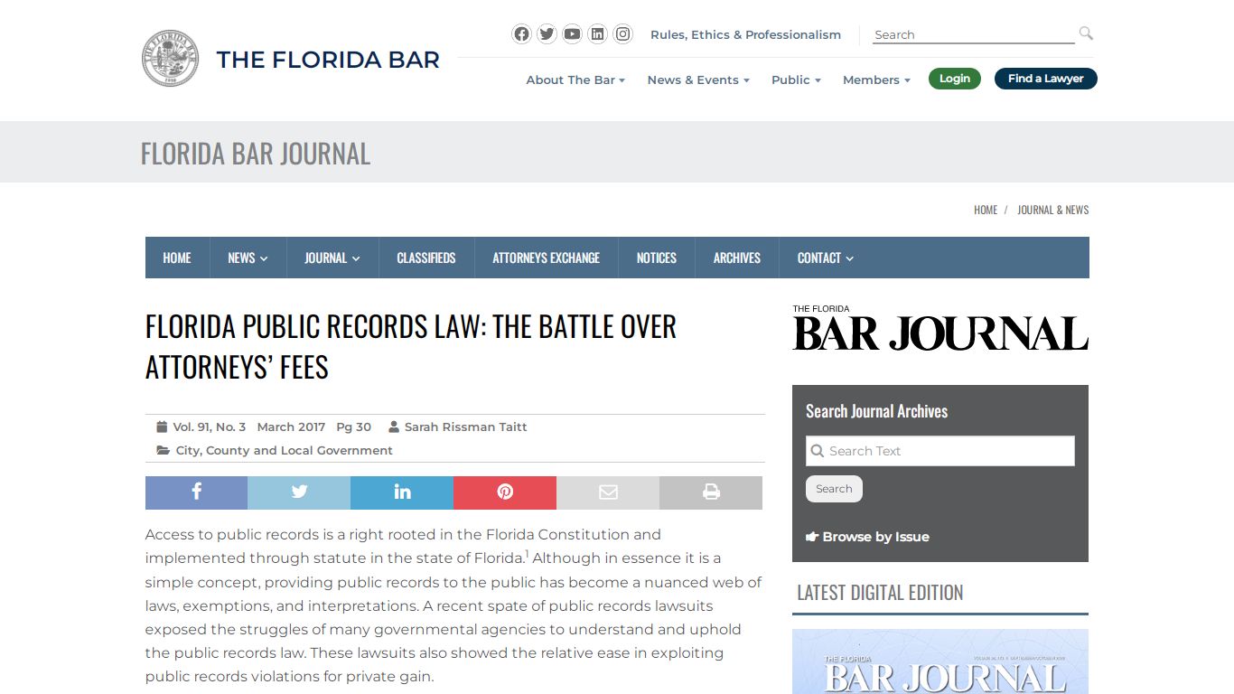 Florida Public Records Law: The Battle Over Attorneys’ Fees